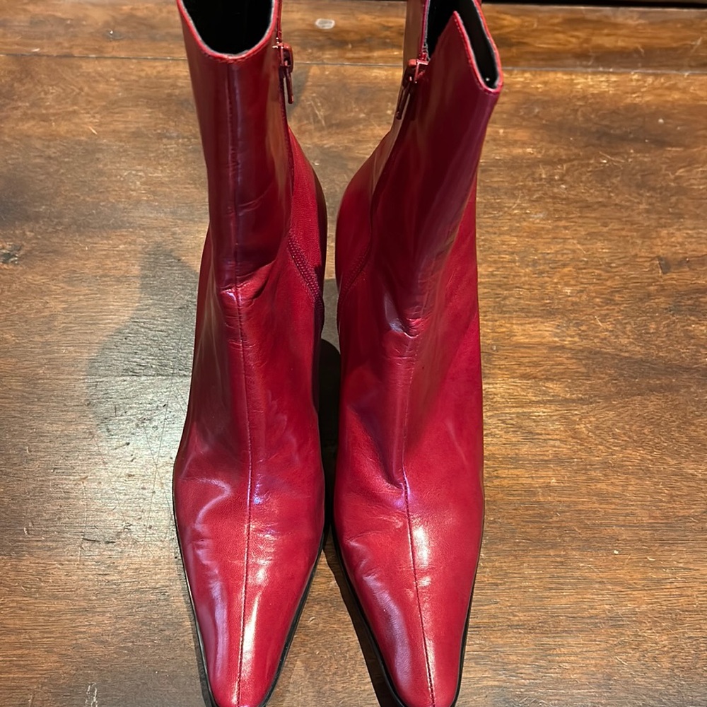 Nine West Red Leather Mid Length Heeled Boot